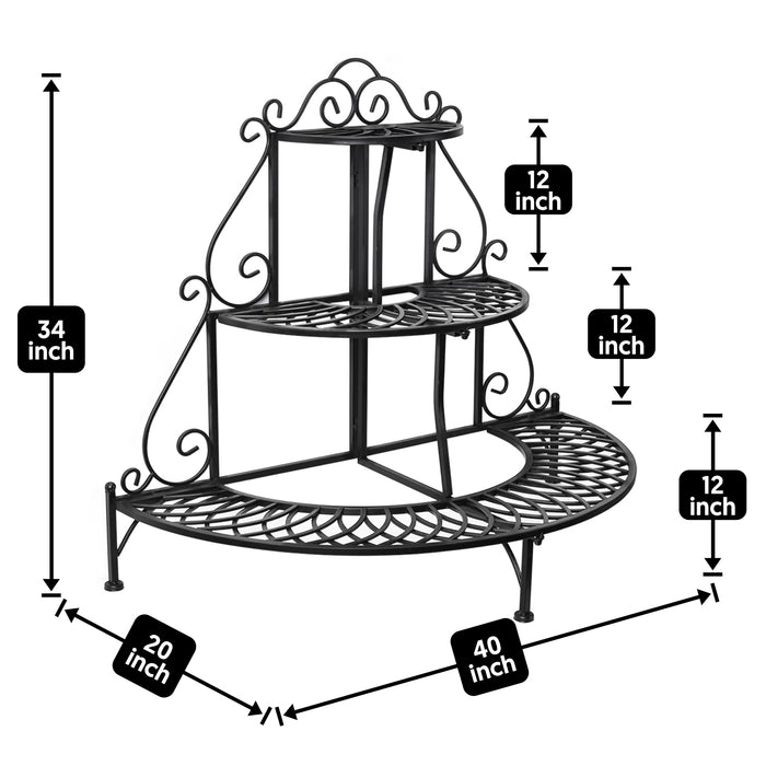 3-Tier Semicircular Outdoor Garden Shelf Patio Decoration