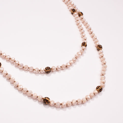 72503 - Beaded Necklace with Leopard Beads - Beige