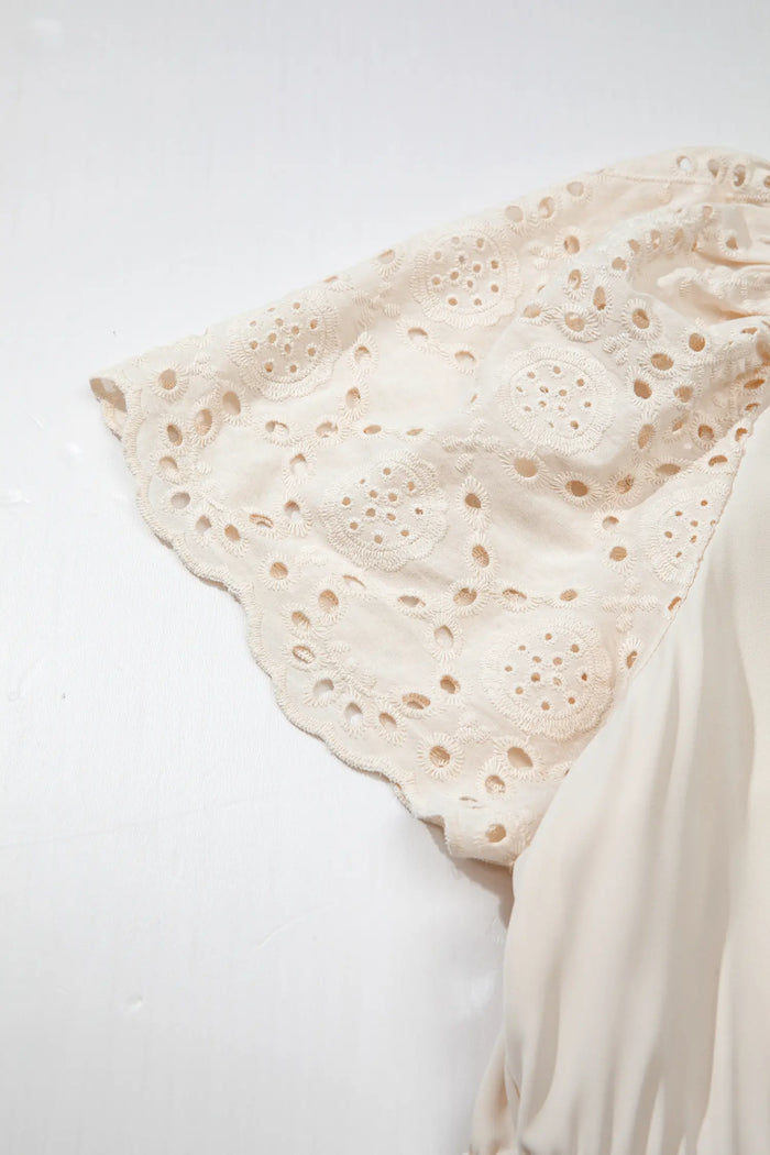 Apricot Plus Size V Neck Lacy Embroidery Patchwork Maxi Dress