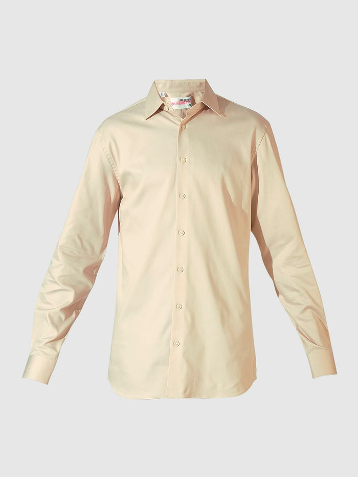 Beige Slim Fit Stretch Formal Shirt