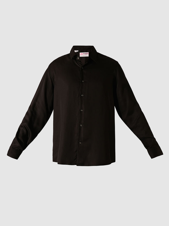 Black Lyocell Satin Relaxed Fit Shirt