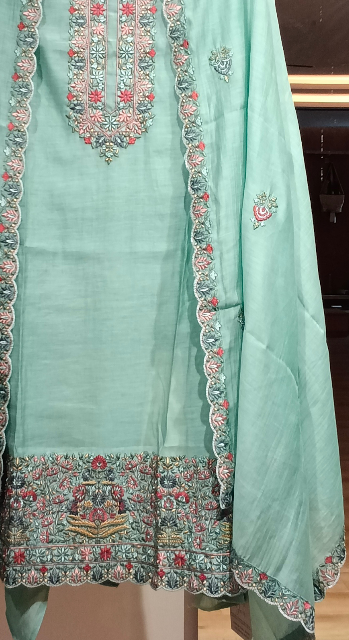 Emerald Heirloom Chanderi Semi - Stitched Cotton Suit