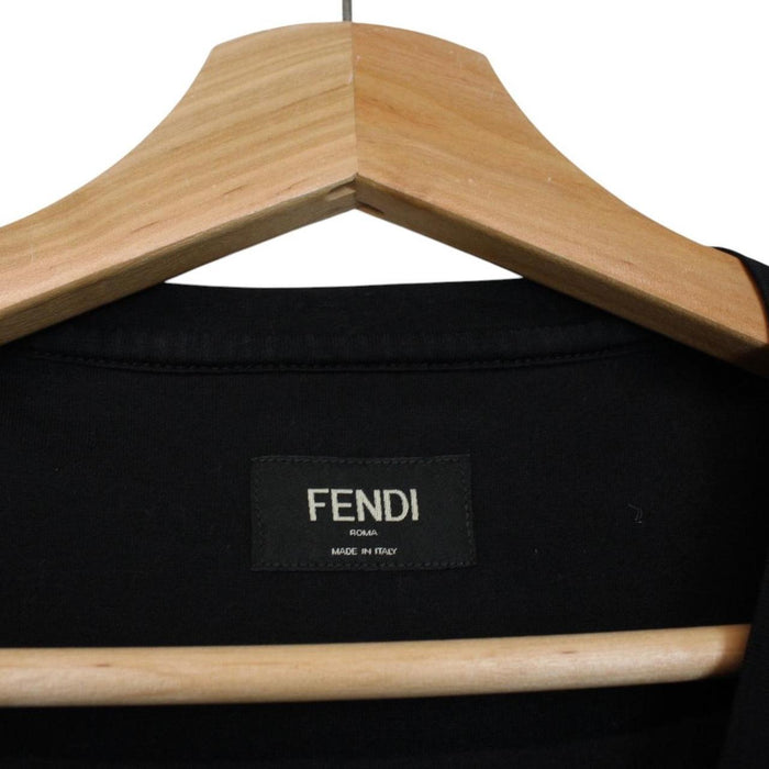 Fendi black and white cotton t-shirt featuring Jokarl print and pocket detail.