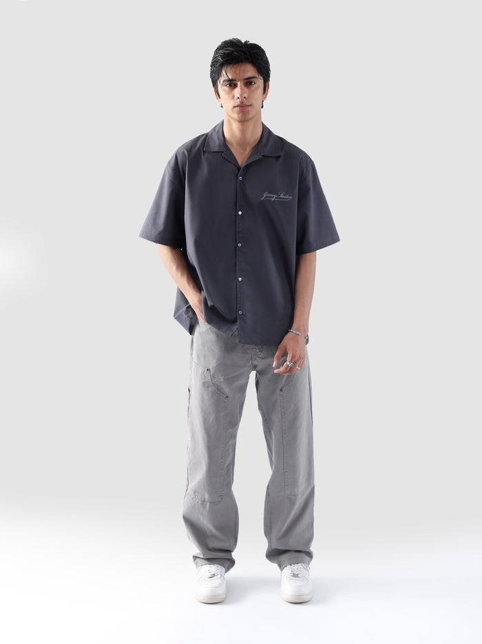 Grey Cuban shirt female model front view Pakistan – GROOVY