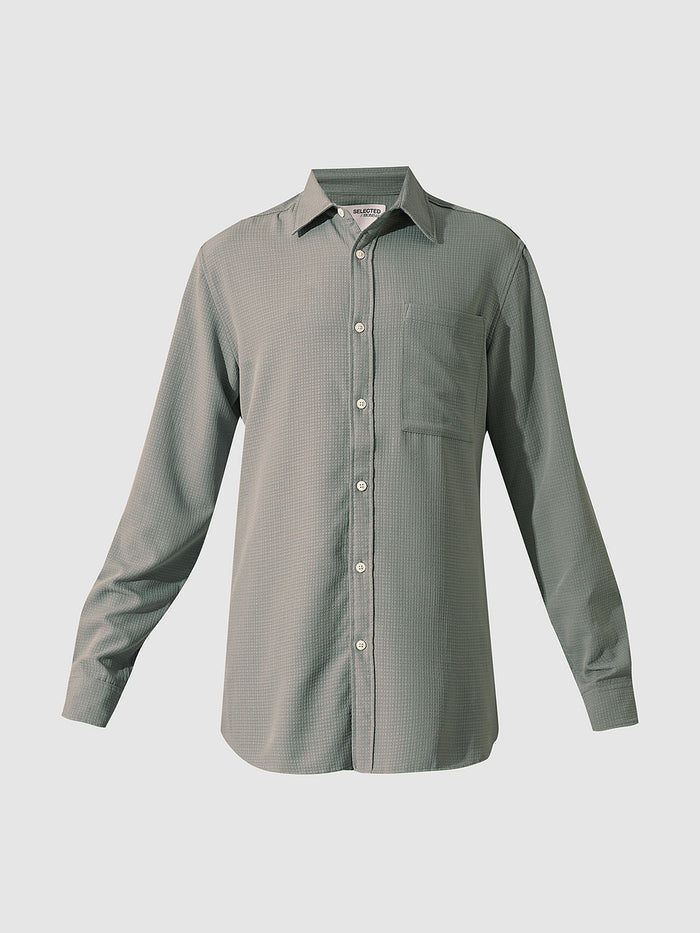 Grey Waffle Textured Cotton Shirt