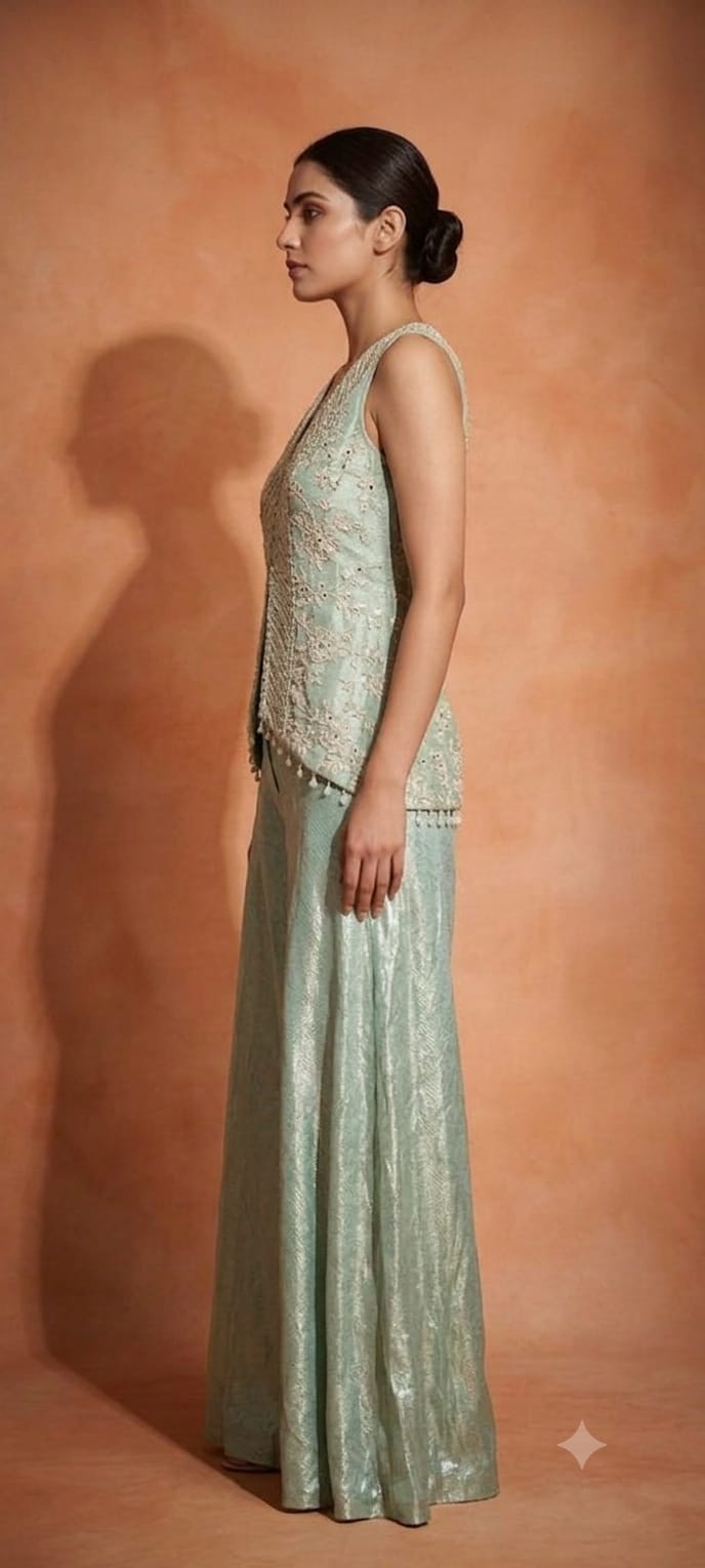 Heavily Embroidered Jacket & Sharara Set