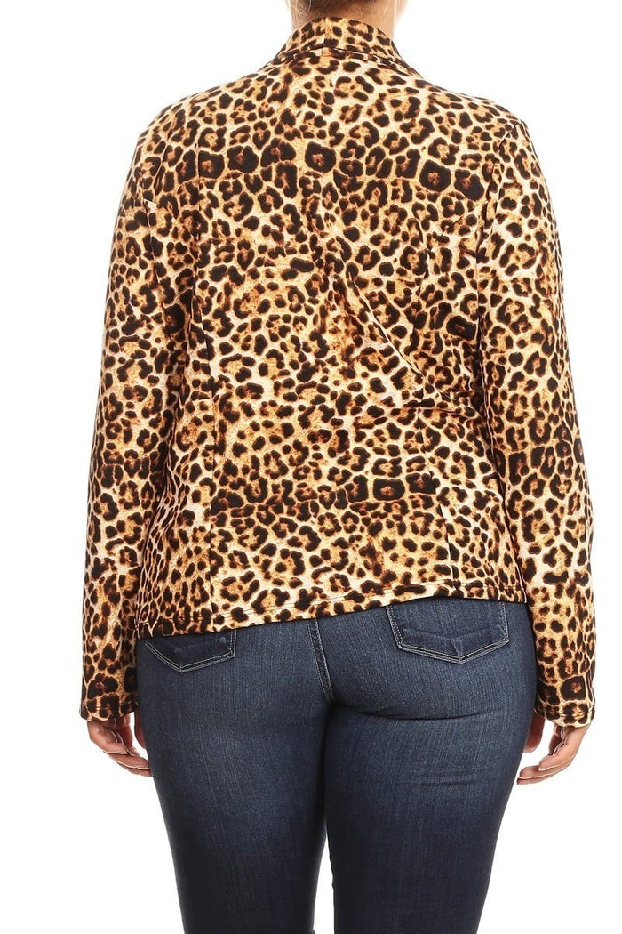 Hi Curvy Plus Size Leopard print fitted open blazer Made in USA
