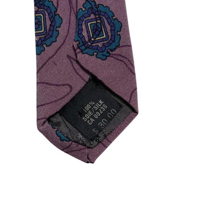 Lanvin cream silk tie with floral pattern and logo detail.