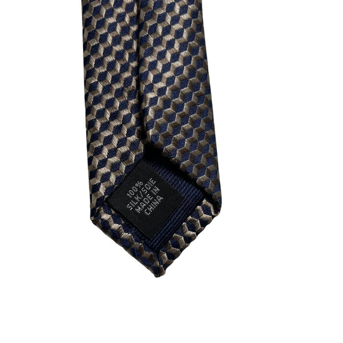 Michael Kors Navy Blue/Beige Geometric Pattern Silk Tie
