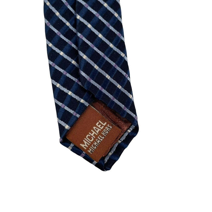 Michael Kors Navy Blue and White Striped Silk Tie