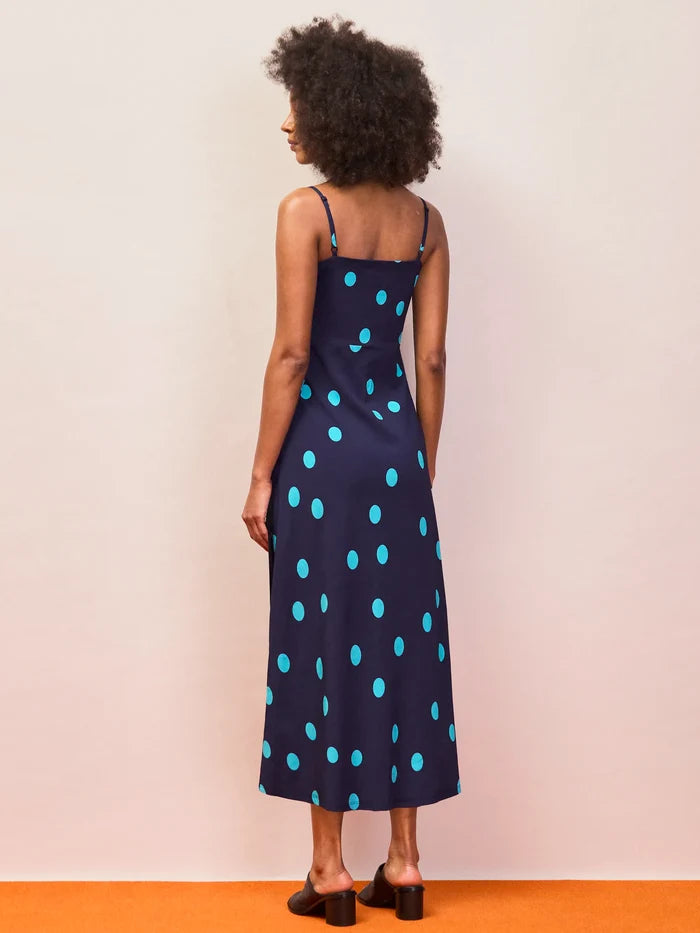 Petite Navy And Blue Spot Keyhole Dress