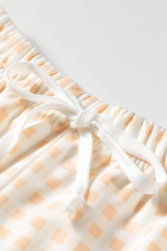 Plaid Baggy Pullover Drawstring Casual Shorts 2pcs Outfit – Yellow