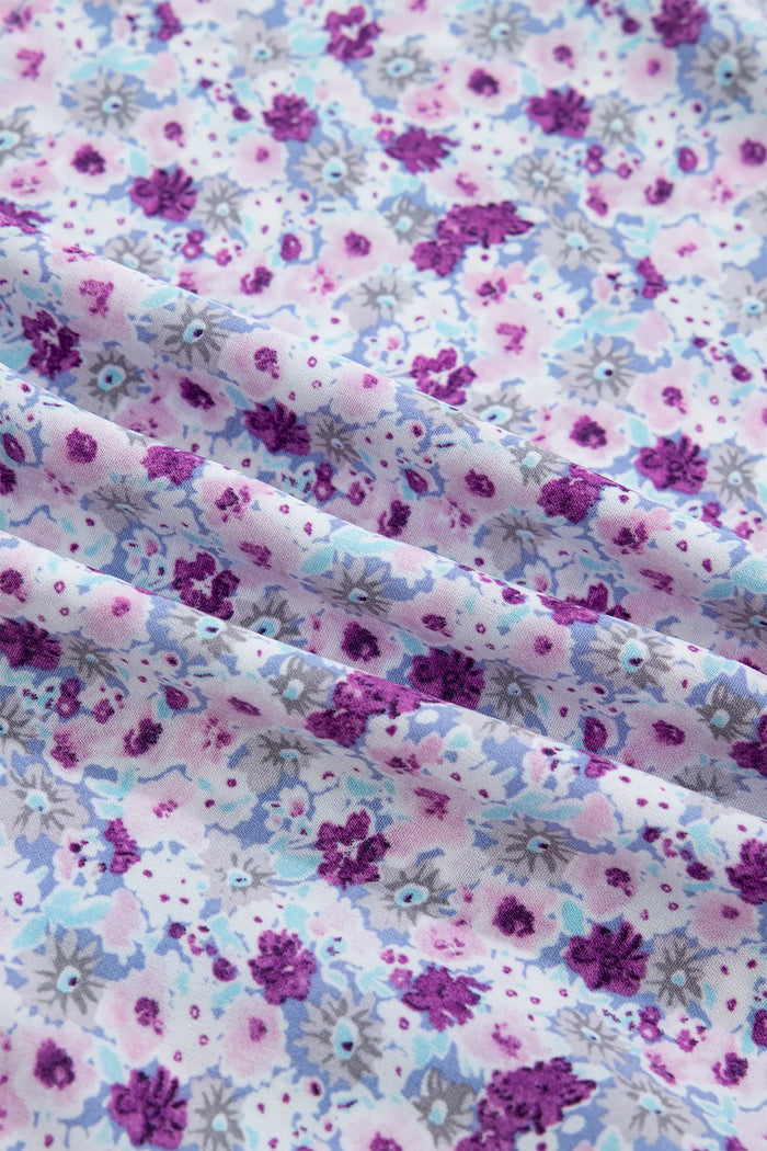 Plus Size Floral Print Square Neck Smocked Maxi Dress – Purple