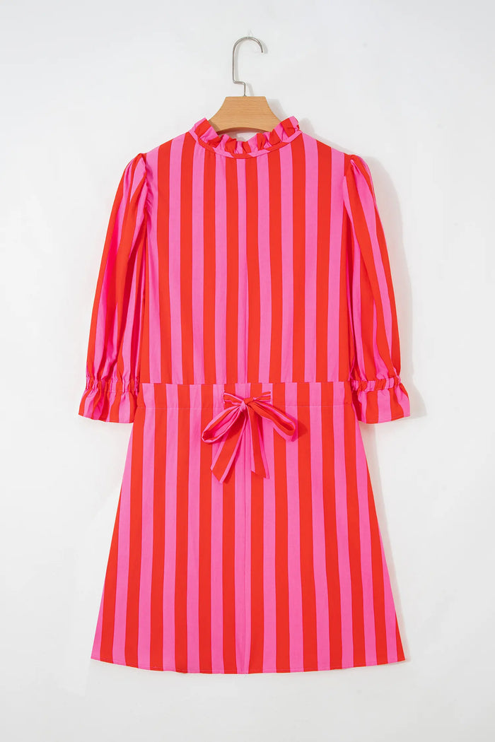 Stripe Puff Sleeve Mini Dress – Half Button
