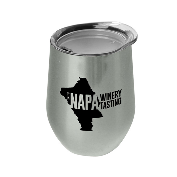 The Vino 10 oz. Stainless Steel Stemless Wine Glass Shaped Tumbler, Screen Print