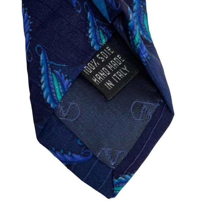 Vintage Valentino Blue Geometric Pattern Silk Tie