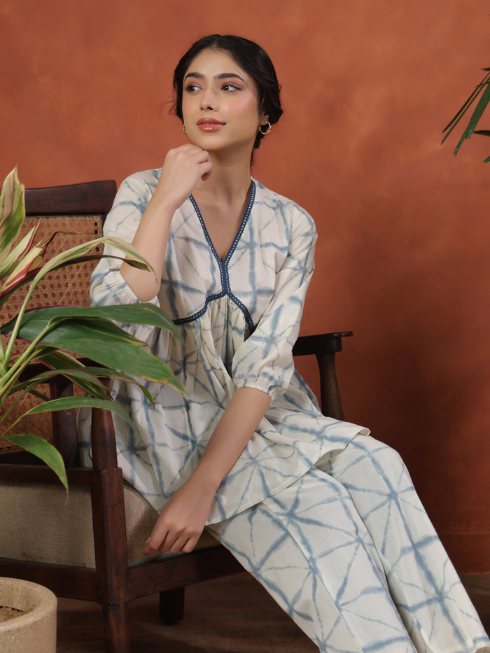 Women's Blue Cotton Printed Co ord Set