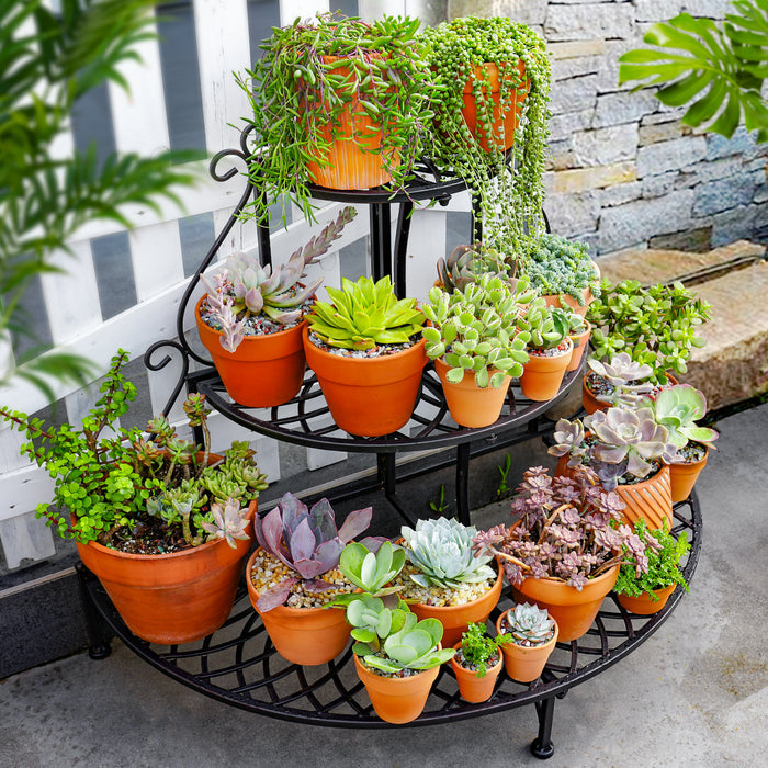 3-Tier Semicircular Outdoor Garden Shelf Patio Decoration