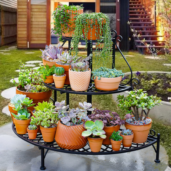 3-Tier Semicircular Outdoor Garden Shelf Patio Decoration