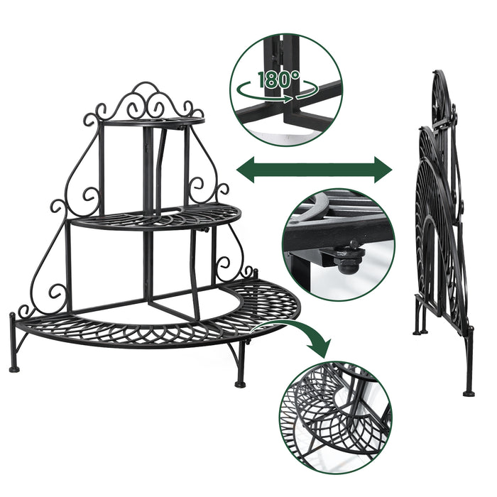 3-Tier Semicircular Outdoor Garden Shelf Patio Decoration