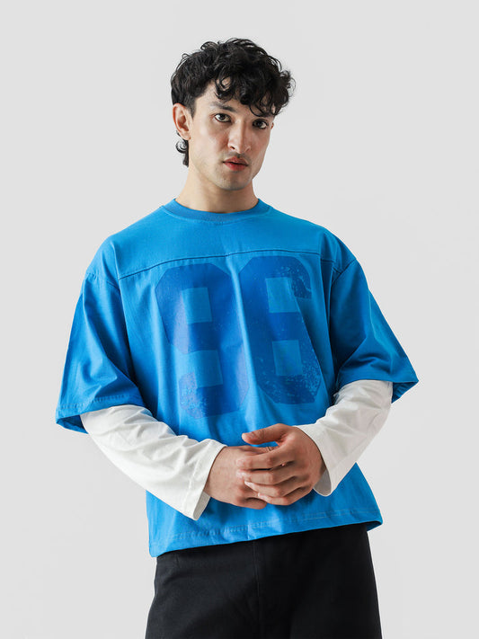 96 Double Layer Jersey electric blue male model full body front view layered Pakistan – GROOVY