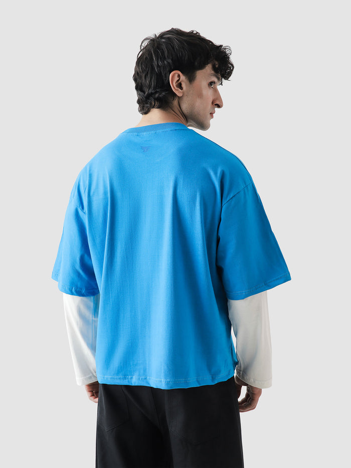 96 Double Layer Jersey electric blue female model back view Pakistan – GROOVY
