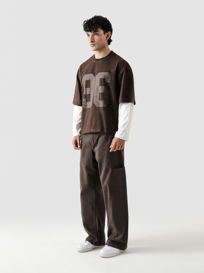 96 Double Layer Jersey mocha male model back view pre-layered streetwear Pakistan – GROOVY