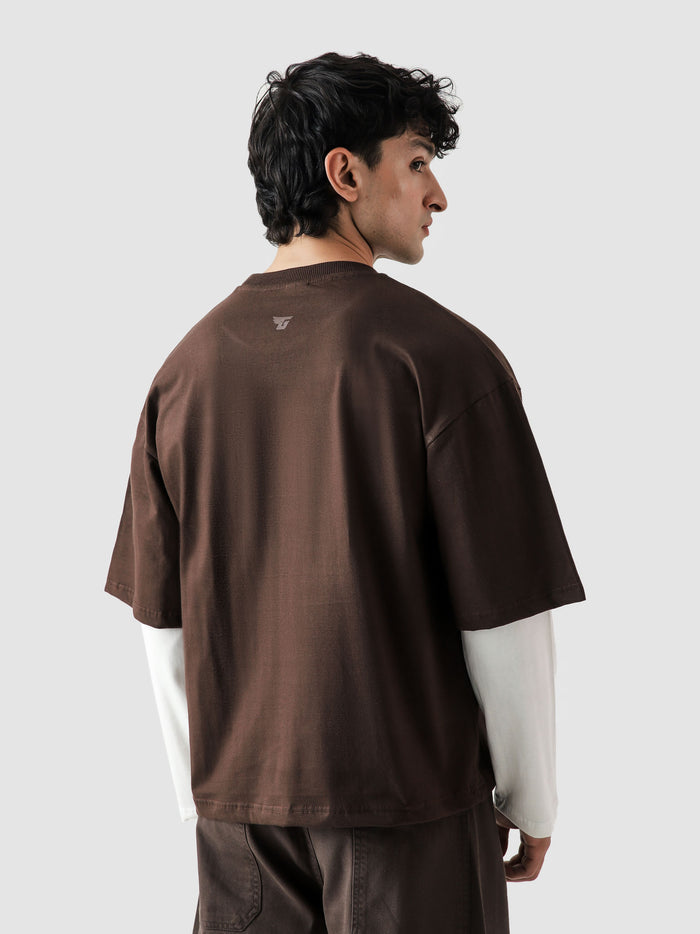 96 Double Layer Jersey male model side view brown white layered fit Pakistan – GROOVY