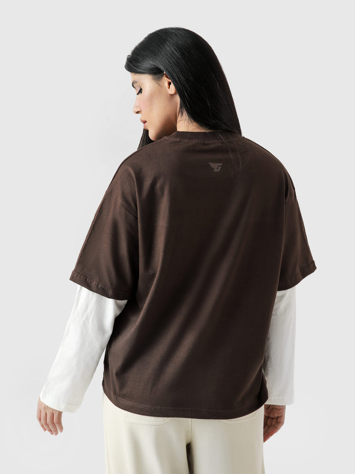 96 Double Layer Jersey female model front view mocha brown layered Pakistan – GROOVY