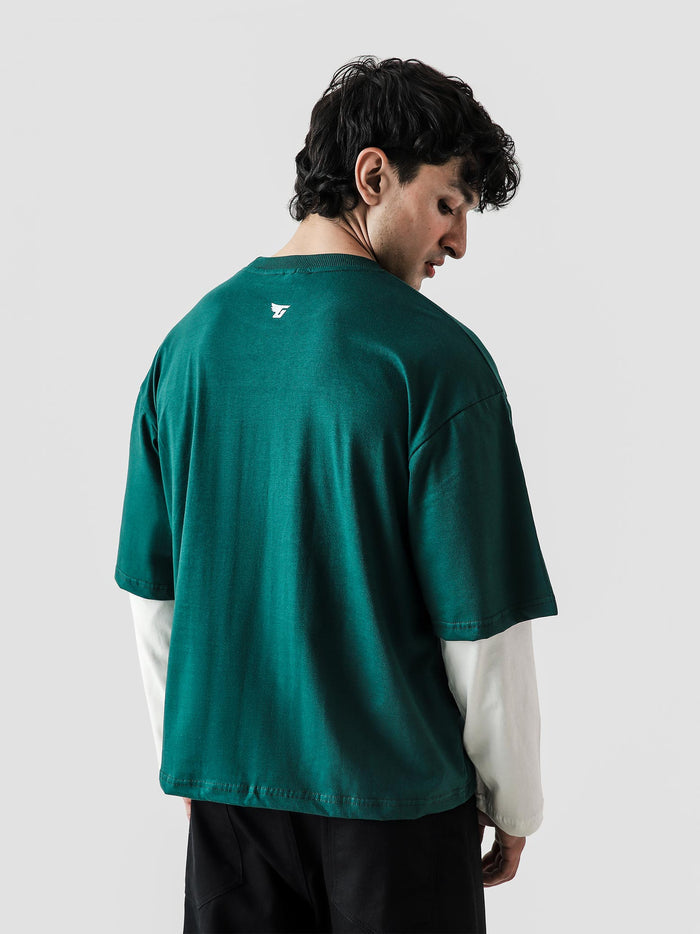 96 Double Layer Jersey racing green closeup varsity graphic detail Pakistan – GROOVY