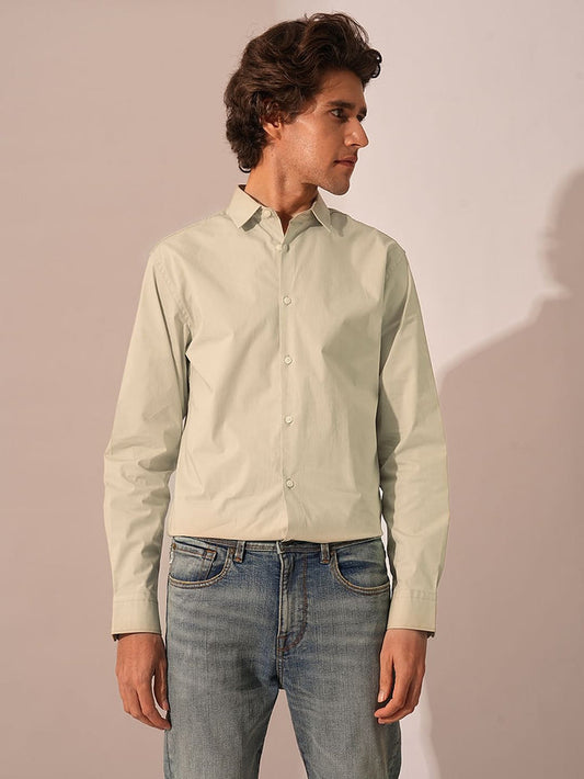 Beige Cotton Formal Shirt