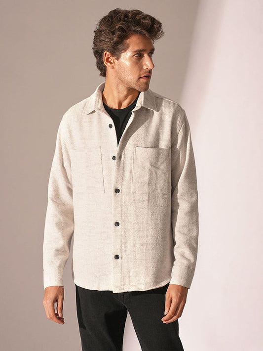 Beige Herringbone Overshirt