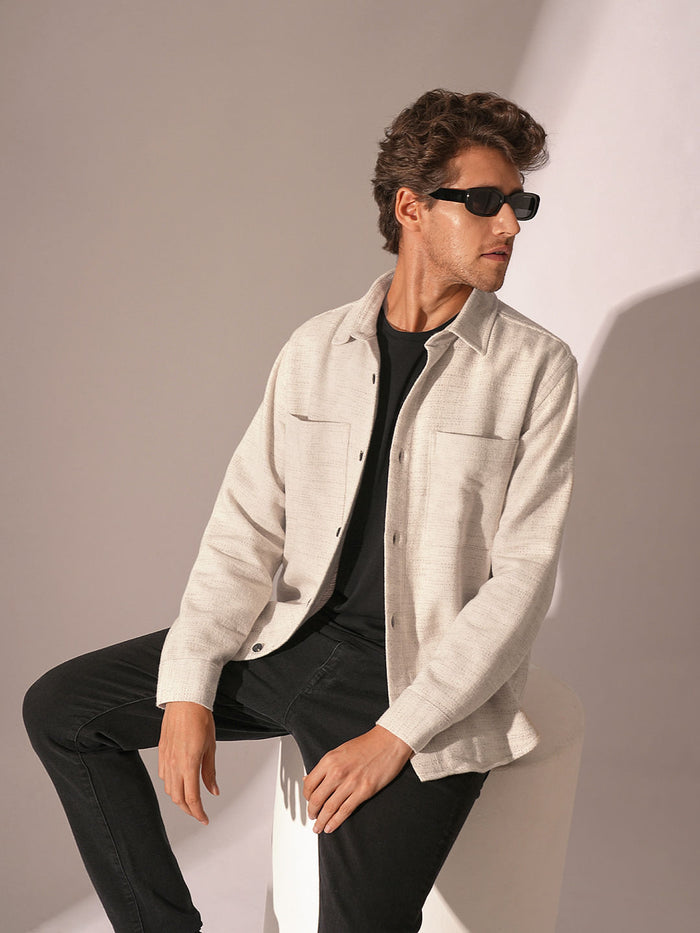 Beige Herringbone Overshirt