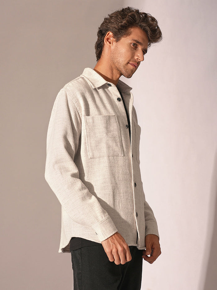 Beige Herringbone Overshirt