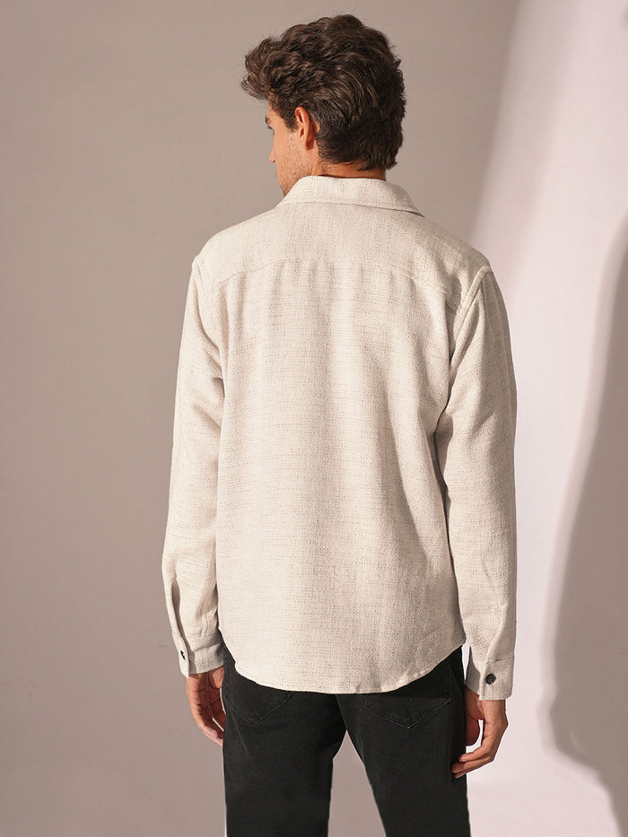 Beige Herringbone Overshirt