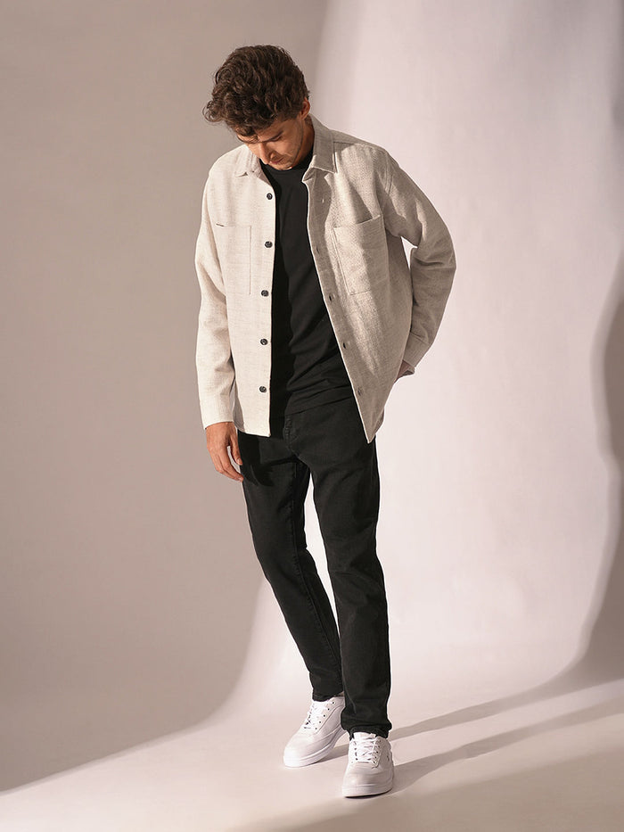 Beige Herringbone Overshirt