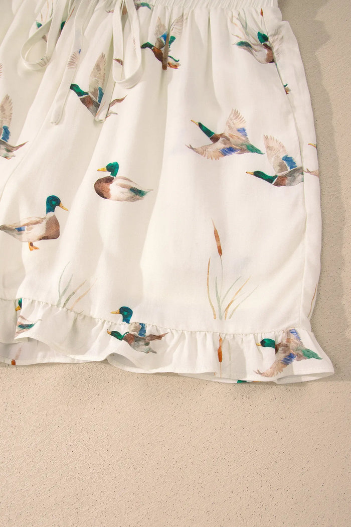 Beige Mallard Print Shirt & Shorts Two Piece Set