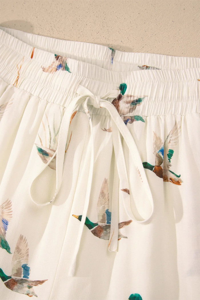 Beige Mallard Print Shirt & Shorts Two Piece Set