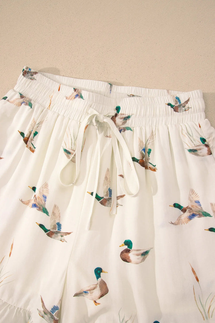 Beige Mallard Print Shirt & Shorts Two Piece Set