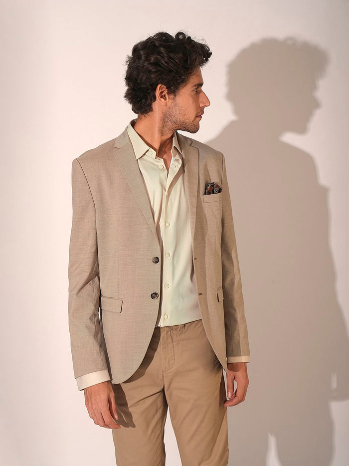 Beige Slim Fit Stretch Formal Shirt