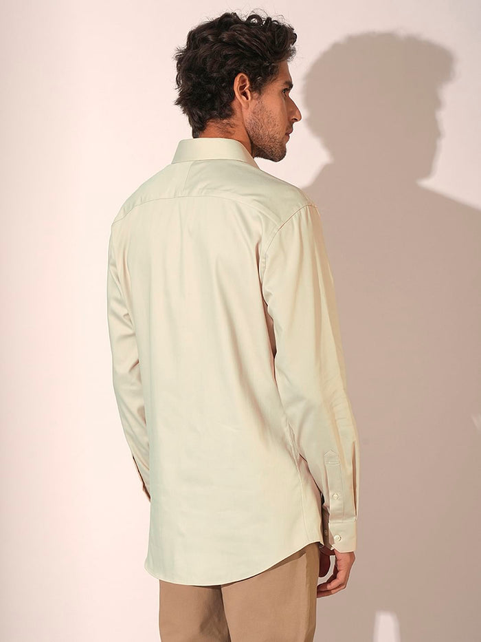 Beige Slim Fit Stretch Formal Shirt