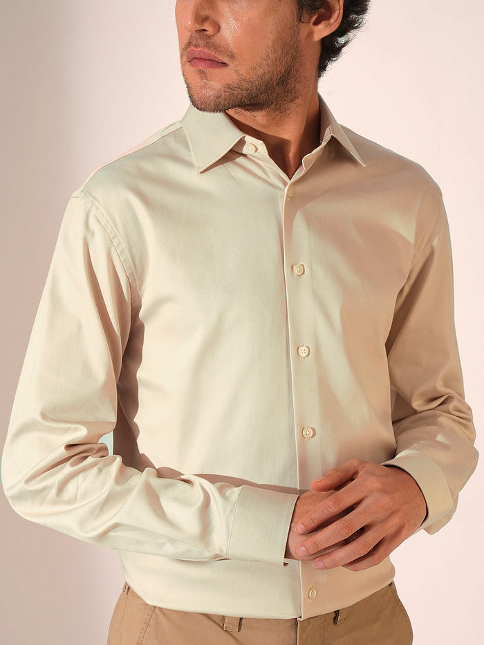Beige Slim Fit Stretch Formal Shirt