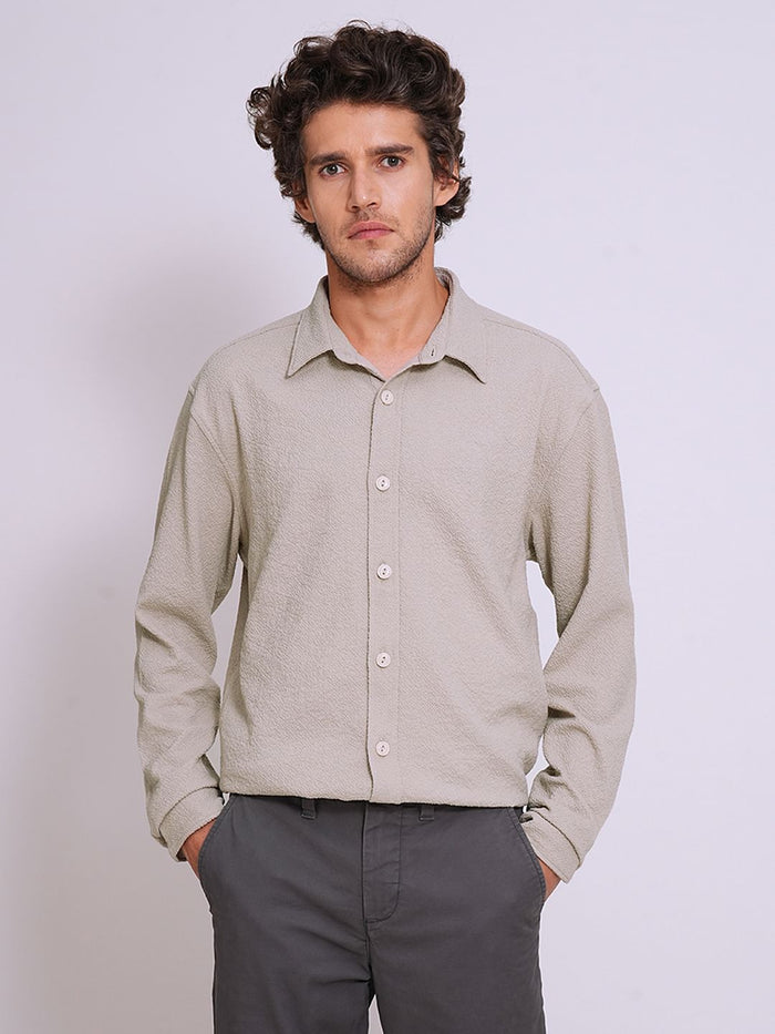 Beige Textured Casual Shirt