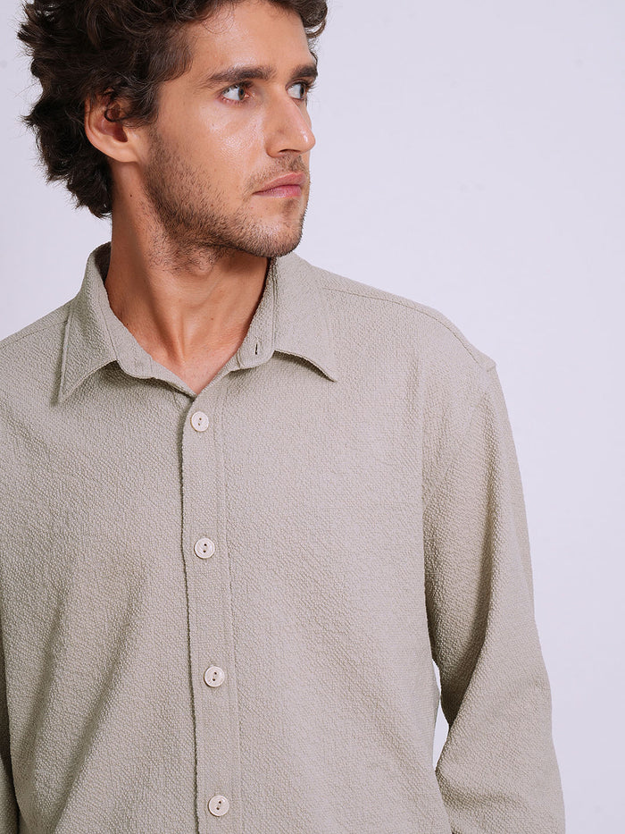 Beige Textured Casual Shirt