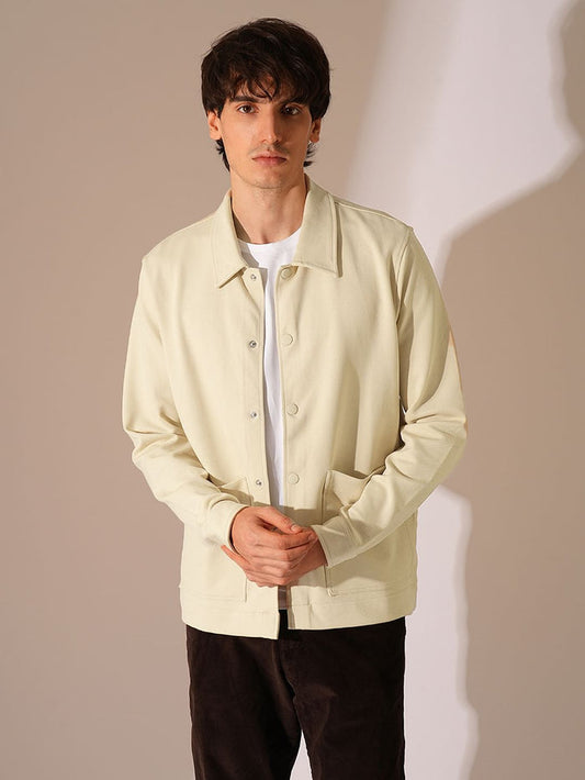 Beige Twill Jersey Overshirt