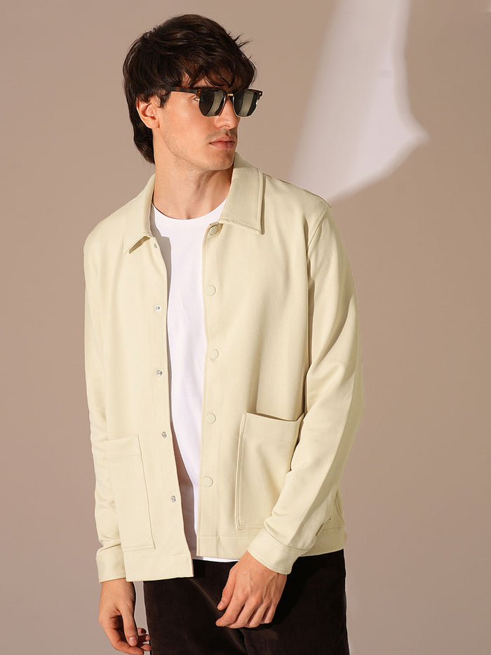 Beige Twill Jersey Overshirt