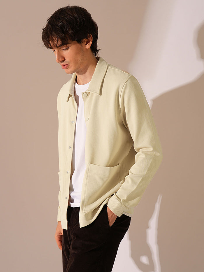 Beige Twill Jersey Overshirt