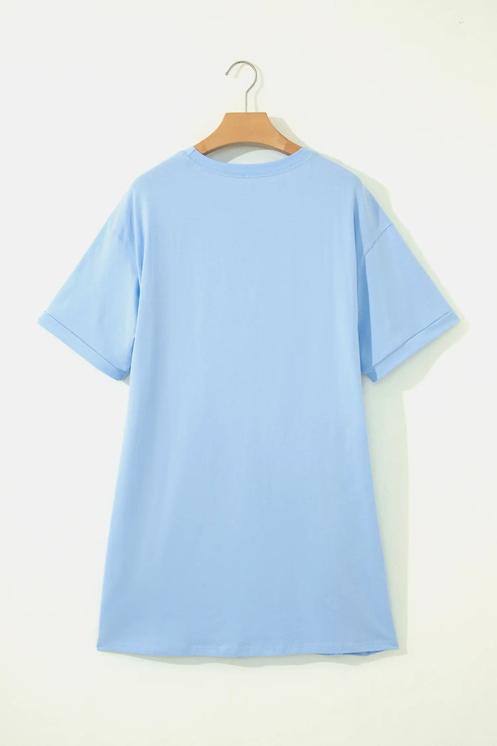 Big Bow Stitched T-Shirt Shift Mini Dress – Blue