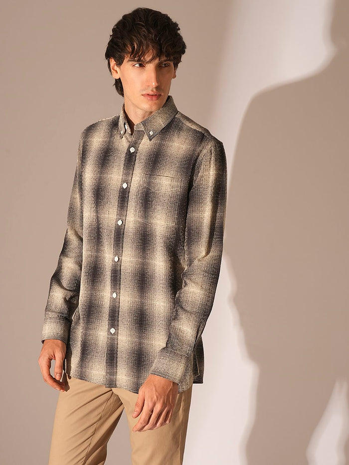 Black & Beige Check Cotton Shirt