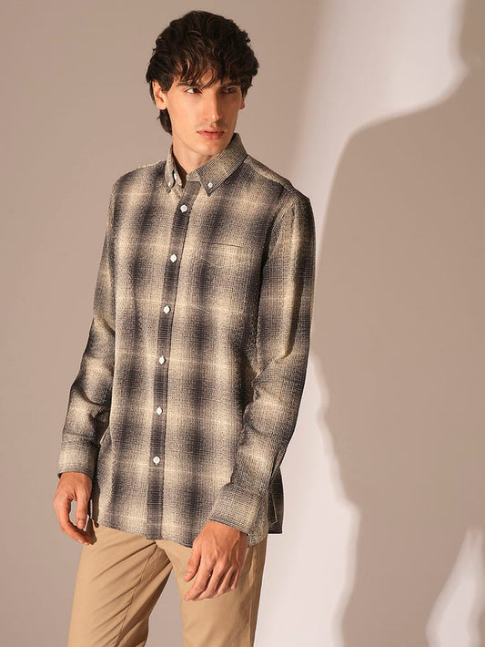 Black & Beige Check Cotton Shirt
